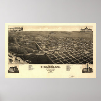 1883 Bismarck, ND Birds Eye Panoramablick Karte Poster