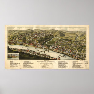 1883 Brownsville, PA Birds Eye Panoramablick Karte Poster