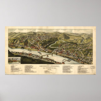 1883 Brownsville, PA Birds Eye Panoramablick Karte Poster