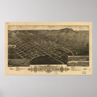 1883 Helena, MT Birds Augen Panoramablick Karte Poster
