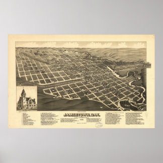 1883 Jamestown, ND Birds Eye Panoramablick Karte Poster