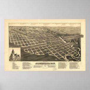 1883 Jamestown, ND Birds Eye View Panoramic Map Poster