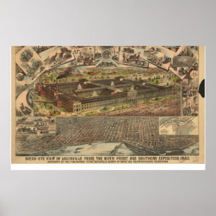 1883 Louisville, KY Birds Eye Panoramablick Karte Poster