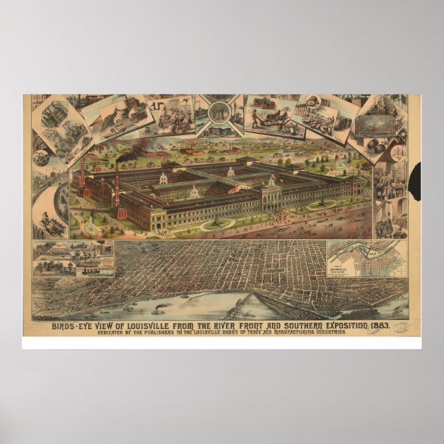 1883 Louisville, KY Birds Eye Panoramablick Karte Poster (Vorne)