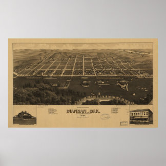 1883 Mandan, ND Birds Eye Panoramablick Karte Poster
