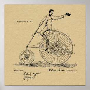 1883 Vintage High Wheeler Fahrrad Patent Kunst Dru Poster
