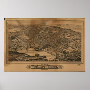 1883 Woburn, MA Birds Eye Panoramablick Karte Poster