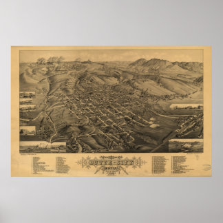 1884 Butte, MT Birds Augen Panoramablick Karte Poster