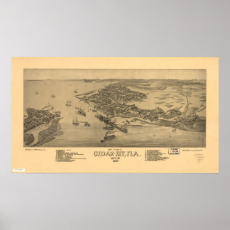 1884 Cedar Key FL Birds Eye Panoramablick Karte Poster