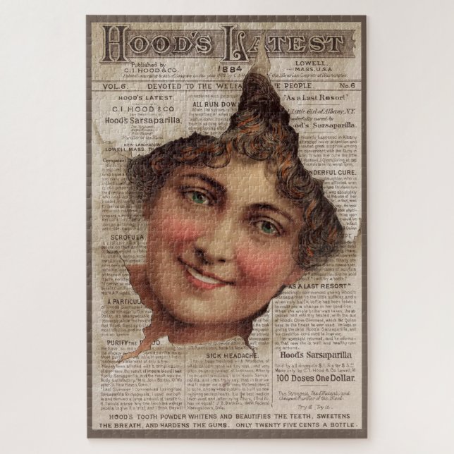 1884 Hood’s Tooth Powder-Karte Puzzle (Vertikal)