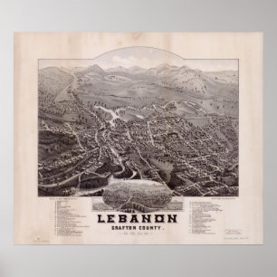 1884 Libanon, NH Birds Eye Panoramablick Karte Poster