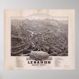 1884 Libanon, NH Birds Eye Panoramablick Karte Poster