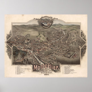 1884 Montpelier, VT Bird's Eye View Panoramablick Poster
