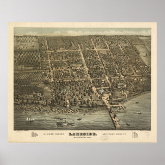 1884 Seeufer, OH Vogelperspektive Panoramakarte Poster