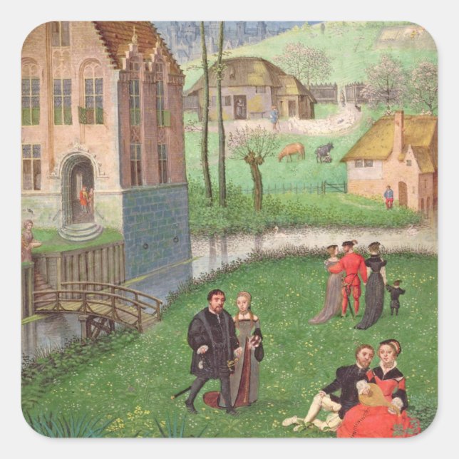 18855. April hinzufügen: Paare, die aus einem Buch Quadratischer Aufkleber (Vorderseite)