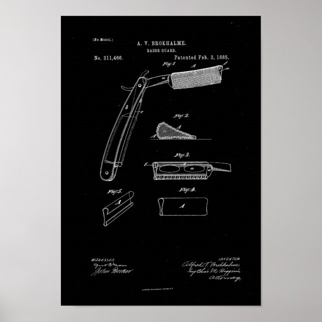 1885 Barber Razor Guard Antique Patent Artwork Poster (Vorne)