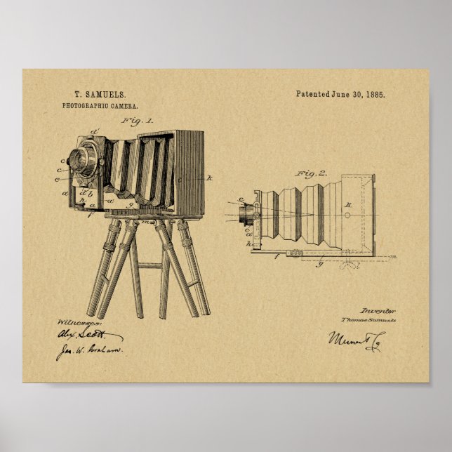 1885 Camera Patent Art Zeichnend Print Poster (Vorne)