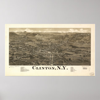 1885 Clinton, New Birds Eye Panorama Karte Poster