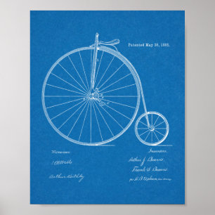 1885 High Wheeler Fahrrad Design Patent Kunstposte Poster