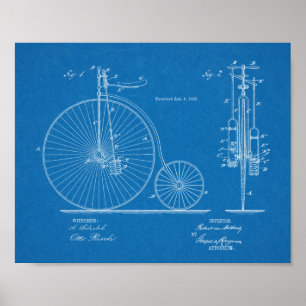 1885 High Wheeler Fahrrad Design Patent Kunstposte Poster