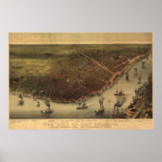 1885 New Orleans, LA Birds Eye Panoramablick Karte Poster