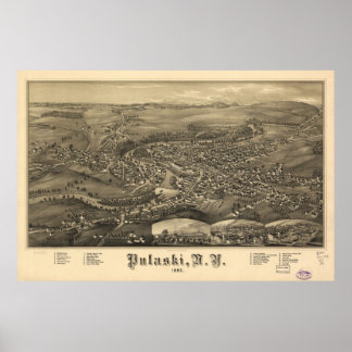 1885 Pulaski, New Birds Eye Panoramablick Karte Poster
