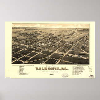 1885 Valdosta, GA Birds Augen Panoramablick Karte Poster