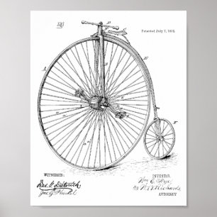 1885 Vintage High Wheeler Fahrrad Patent Kunst Dru Poster
