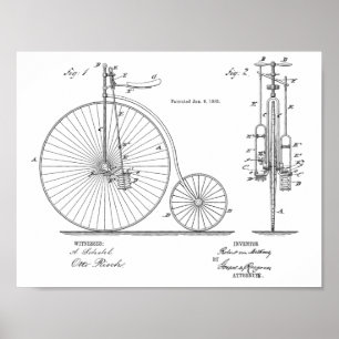 1885 Vintage High Wheeler Fahrrad Patent Kunst Dru Poster
