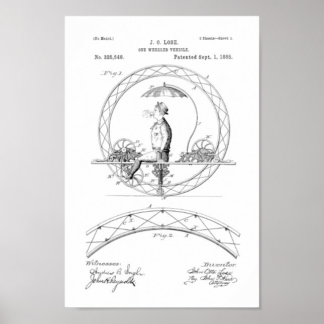 1885 Vintages Einrad-Bike-Patent Poster (Vorne)