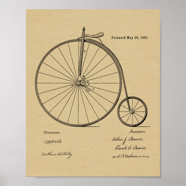 1885 Vintages Fahrrad-Patent Art Printwerbung Poster (Vorne)
