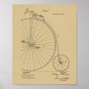 1885 Vintages Fahrrad-Patent Art Printwerbung Poster