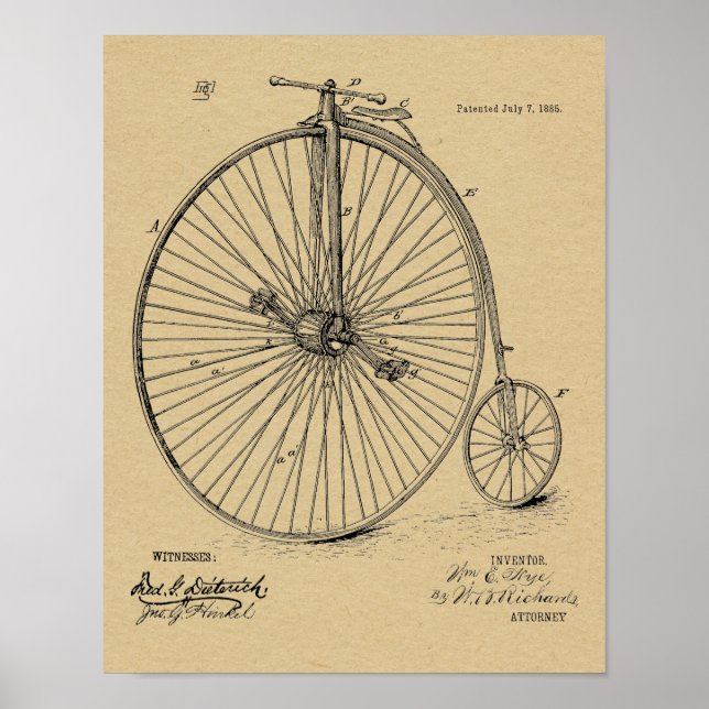 1885 Vintages Fahrrad-Patent Art Printwerbung Poster (Vorne)