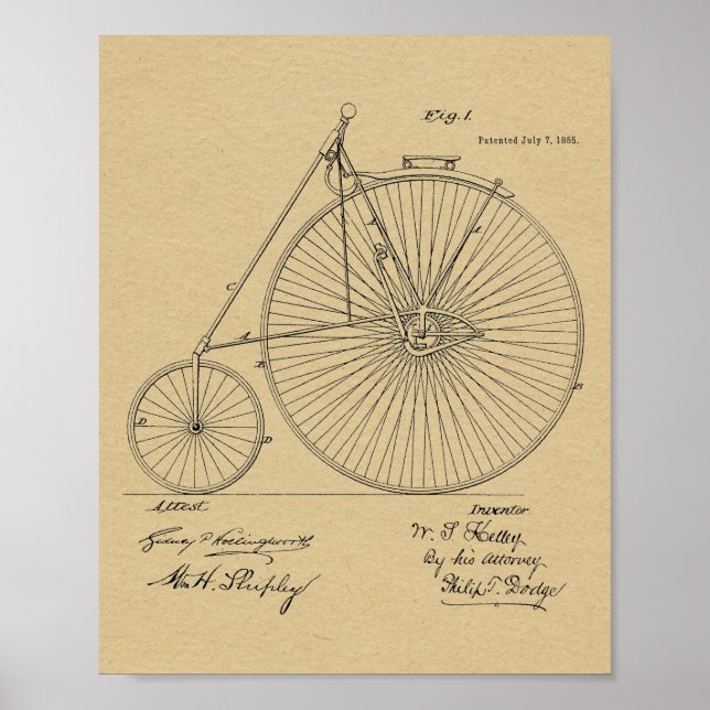 1885 Vintages Fahrrad-Patent Art Printwerbung Poster (Vorne)