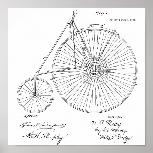 1885 Vintages Fahrrad-Patent Art Printwerbung Poster (Vorne)
