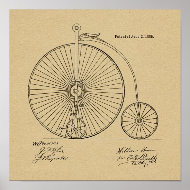 1885 Vintages Fahrrad-Patent Art Printwerbung Poster (Vorne)