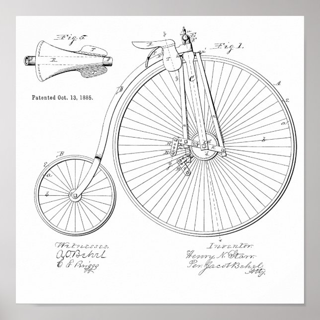 1885 Vintages Fahrrad-Patent Art Printwerbung Poster (Vorne)