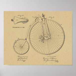 1885 Vintages Fahrrad-Patent Art Printwerbung Poster