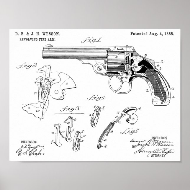 1885 Wesson Gun Patent Art Zeichnend Print Poster (Vorne)