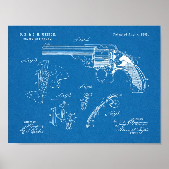 1885 Wesson Gun Patent Art Zeichnend Print Poster (Vorne)