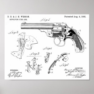 1885 Wesson Waffen Patent Kunst Zeichnungsdruck Poster