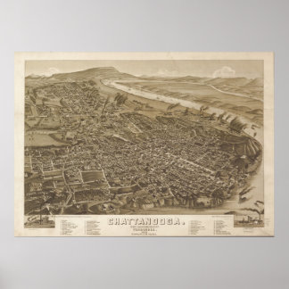 1886 Chattanooga, TN Birds Eye Panoramablick Karte Poster