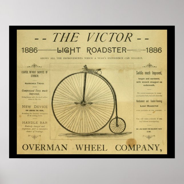 1886 High Wheeler Penny Farthing Ad Art Poster (Vorne)