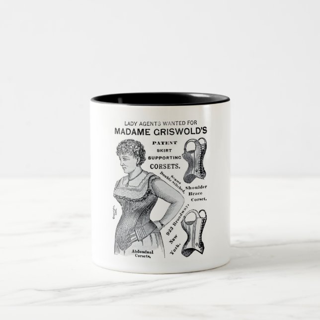 1886 MADAME GRISWOLD'S CORSET WERBUNG ZWEIFARBIGE TASSE (Mittel)