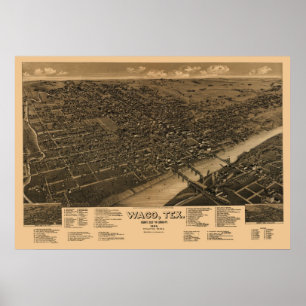 1886 Panoramakarte Vogelaussicht Waco, TX Poster