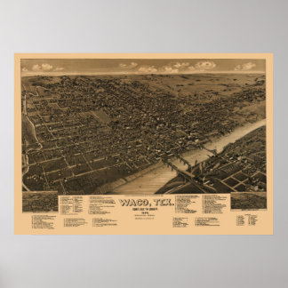1886 Panoramakarte Vogelaussicht Waco, TX Poster