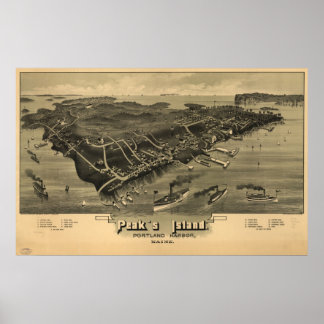 1886 Peak's Island Portland, ME Panorama Karte Poster