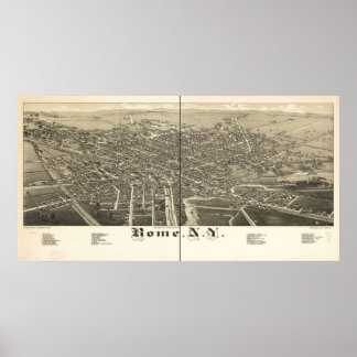 1886 Rom, New Birds Eye Panoramablick Karte Poster