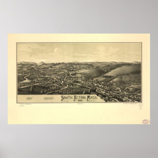 1886 South Acton, MA Birds Eye Panoramablick Karte Poster