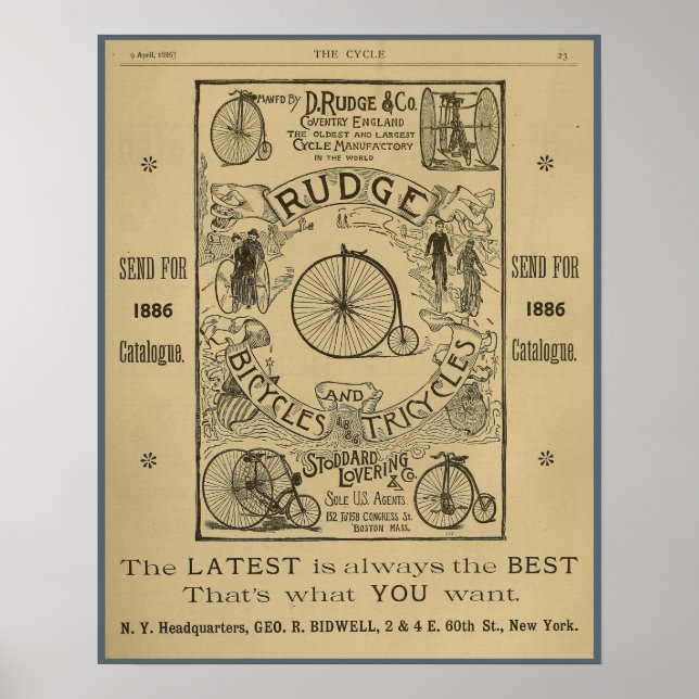 1886 Vintages Rudge Bicycle Magazine und Art Poste Poster (Vorne)